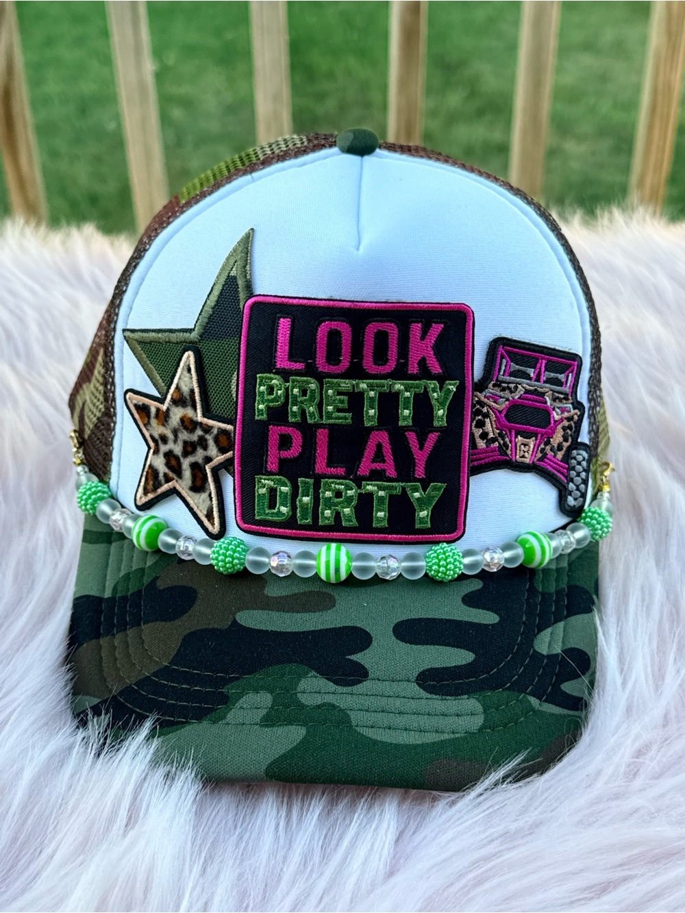 Look Pretty Play Dirty SxS Trucker Hat - Green Camo